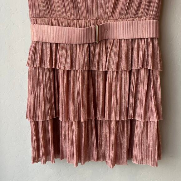 Sabina Musayev Dress Skylar Pink‎ Metallic Plisse V-Neck Sleeveless Minidress M - Picture 4 of 9